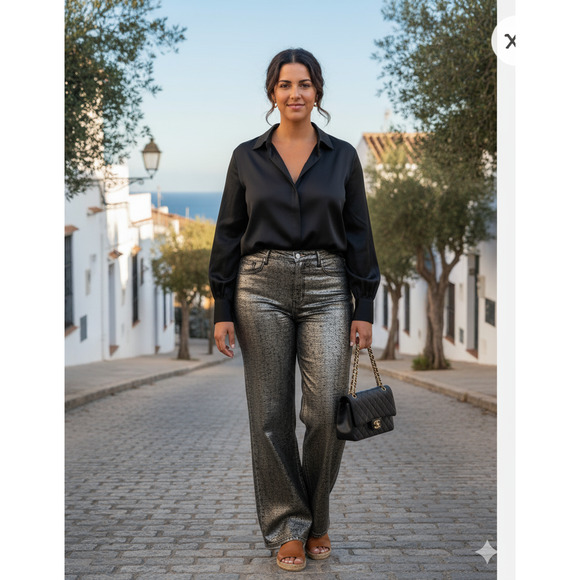 NYDJ Marilyn Straight Jeans Glamorous muted metallic Snake Print Coated Denim 12 - Picture 1 of 11